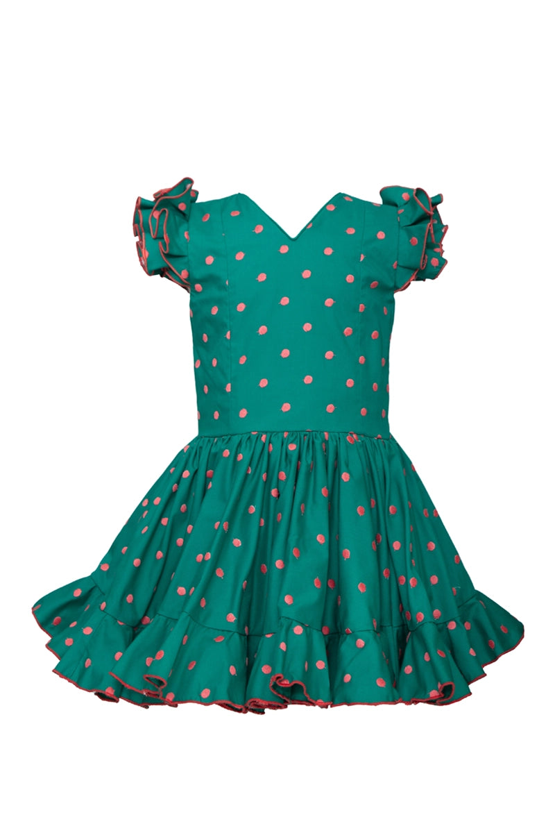 Vestido de flamenca corto para niña de capa verde lunar rosa MiBebesito