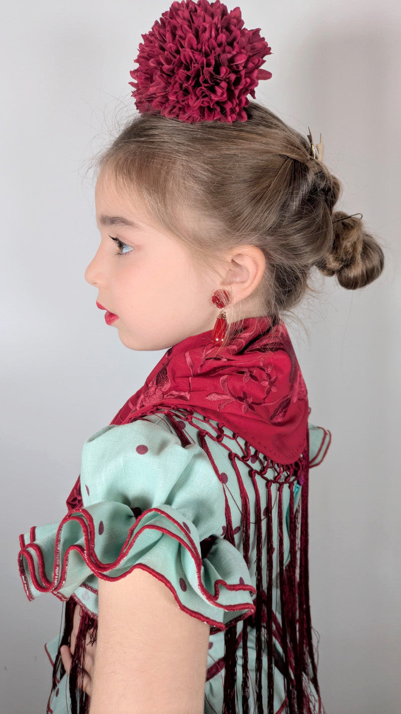 Vestido flamenca para niña capricho verde con lazos de terciopelo MiBebesito