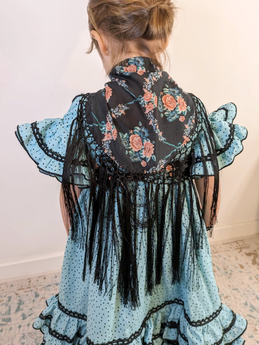 Vestido de flamenca verde agua lunar negro niña MiBebesito