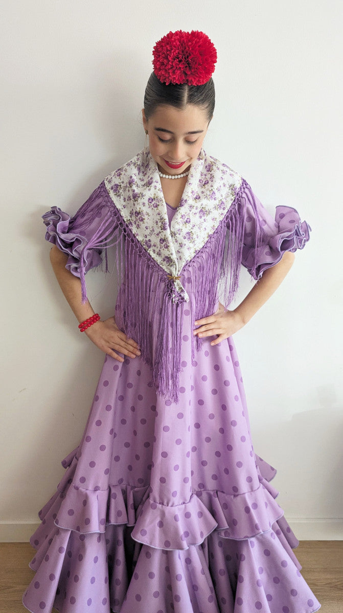 Vestido Morado Con Lunares Vestido FLAMENCA Para NIÑA Malva Lunar