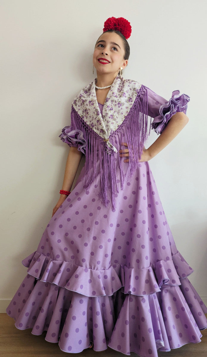 Vestido flamenca malva lunar a tono MiBebesito