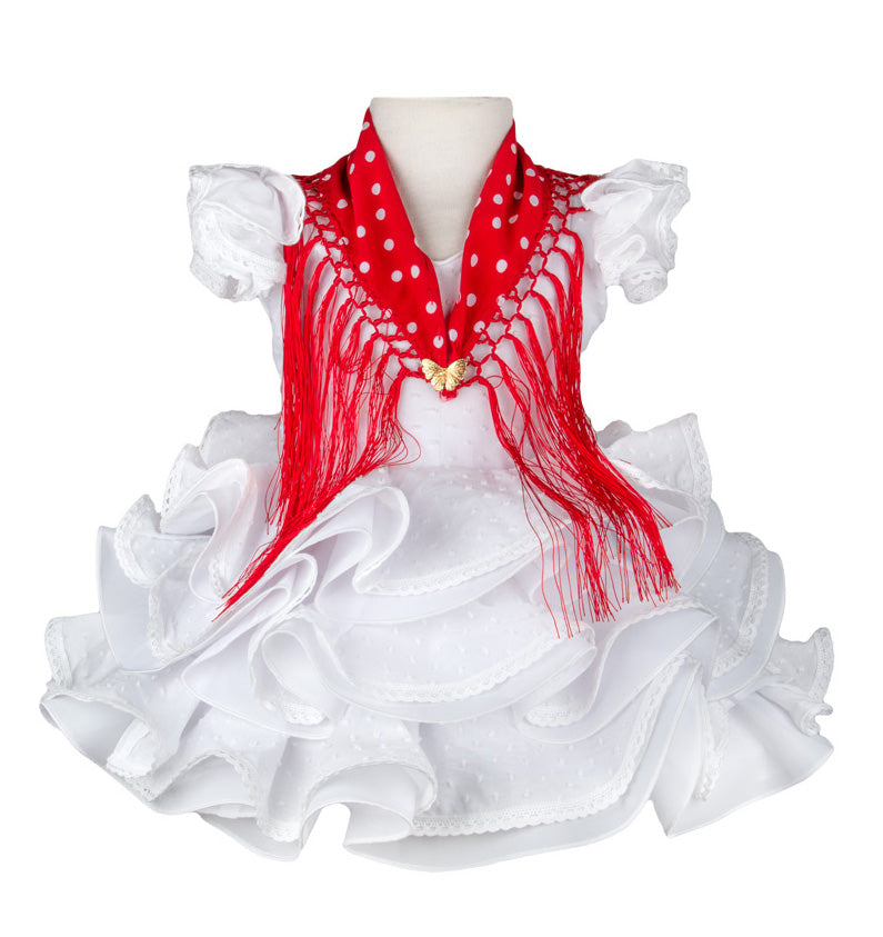 Traje de flamenca para niña plumeti blanco MiBebesito