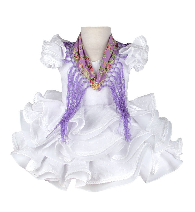 Traje de flamenca para niña plumeti blanco MiBebesito