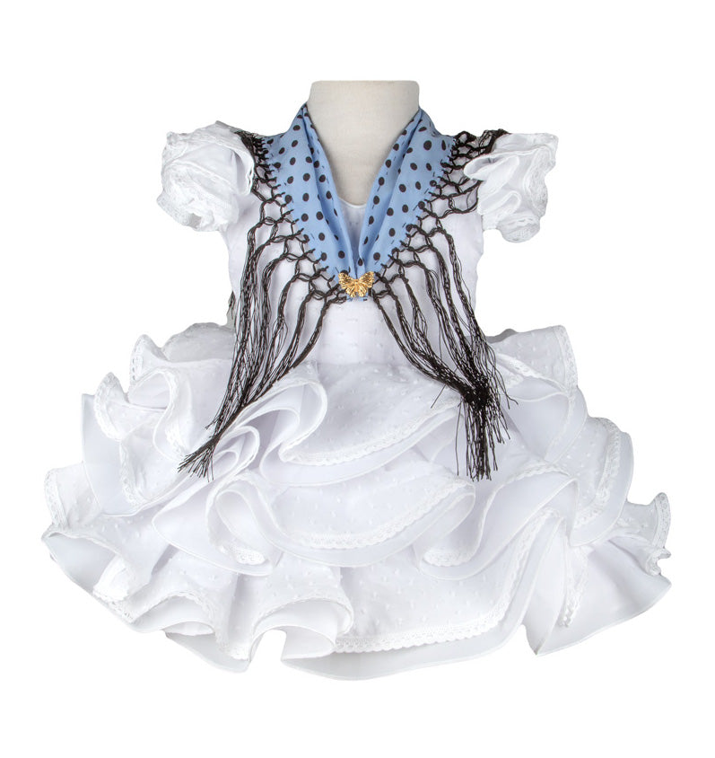 Traje de flamenca para niña plumeti blanco MiBebesito