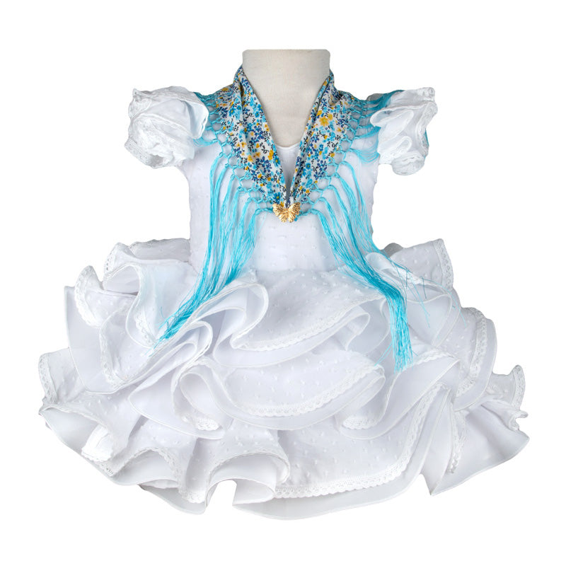 Traje de flamenca para niña plumeti blanco MiBebesito