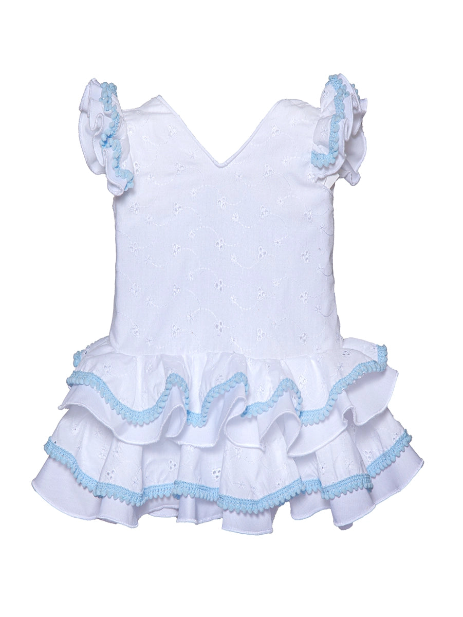 Traje de flamenca bebé perforado blanco MiBebesito