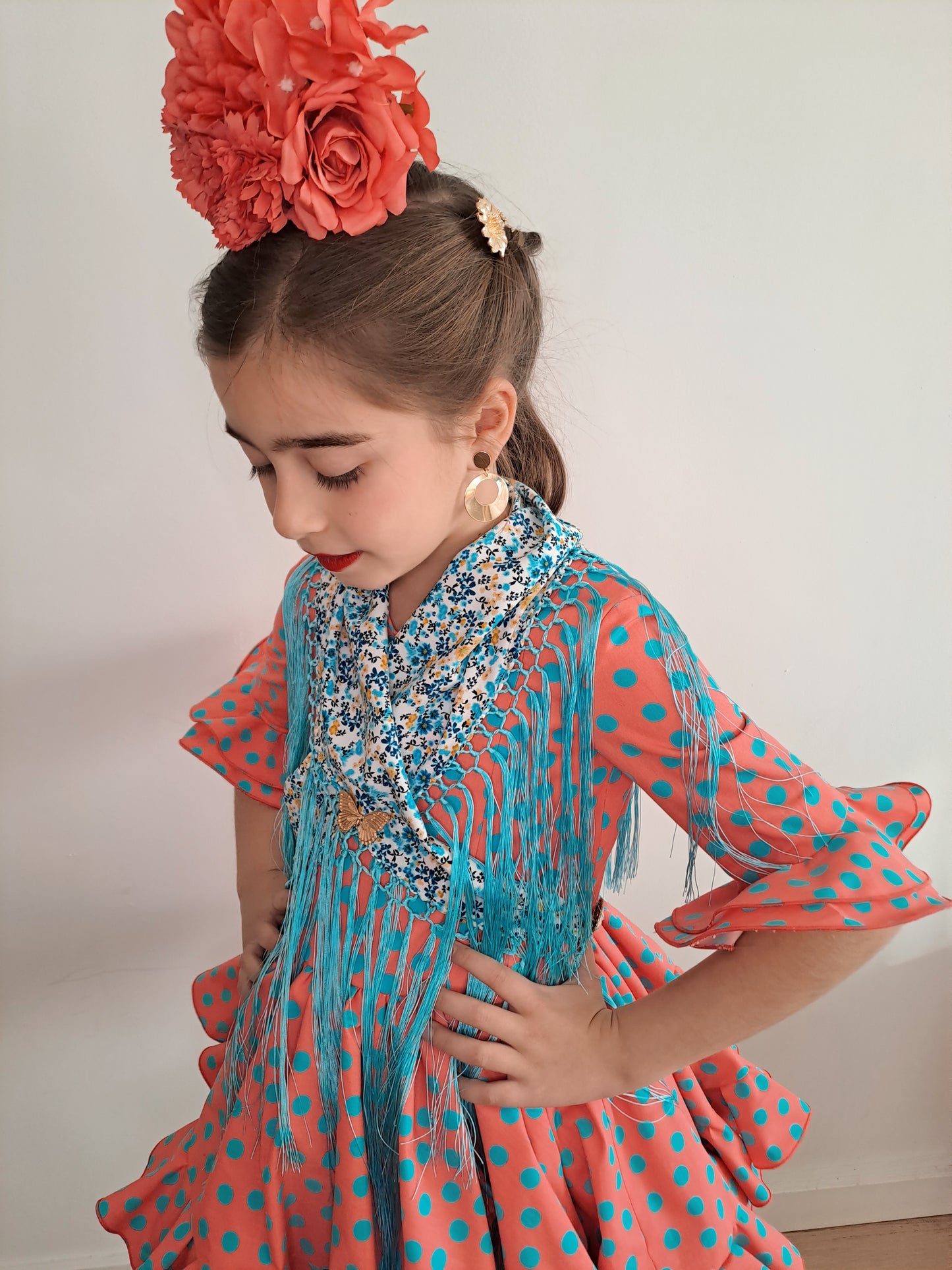 Pendientes Flamenca Niña Aro Dorado