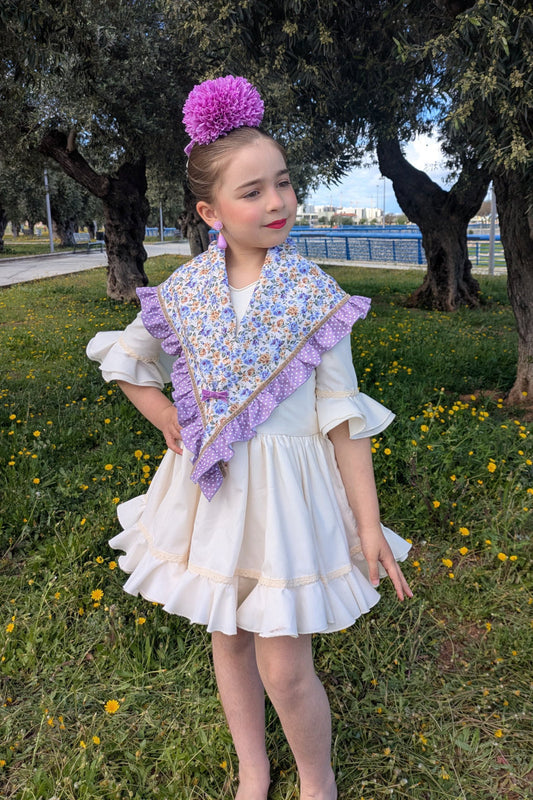 Traje Flamenca Corto Falda Marfil De Capa