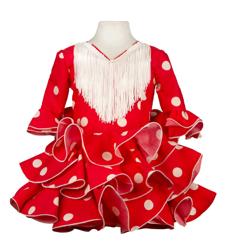 Vestido de flamenca niña rojo lunar marfil