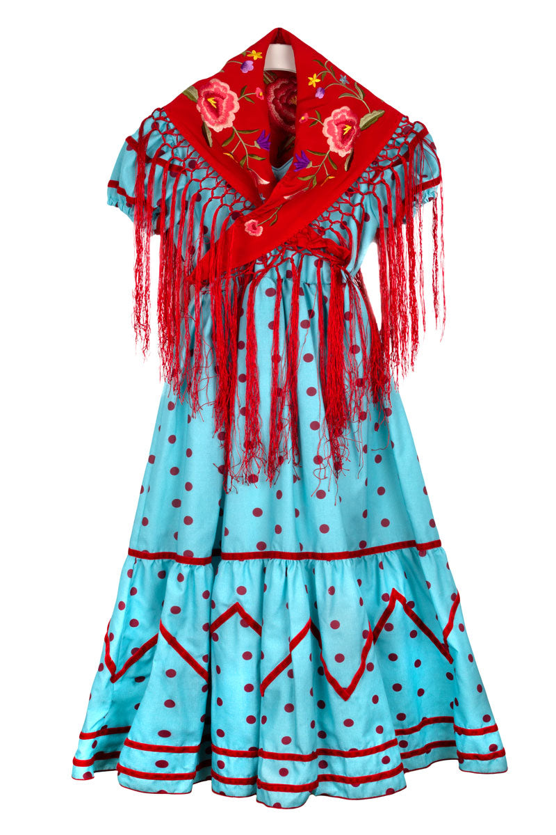Vestido de flamenca turquesa lunar rojo