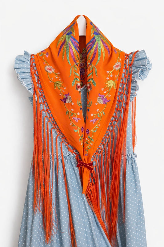 Mantoncillo bordado pájaros naranja