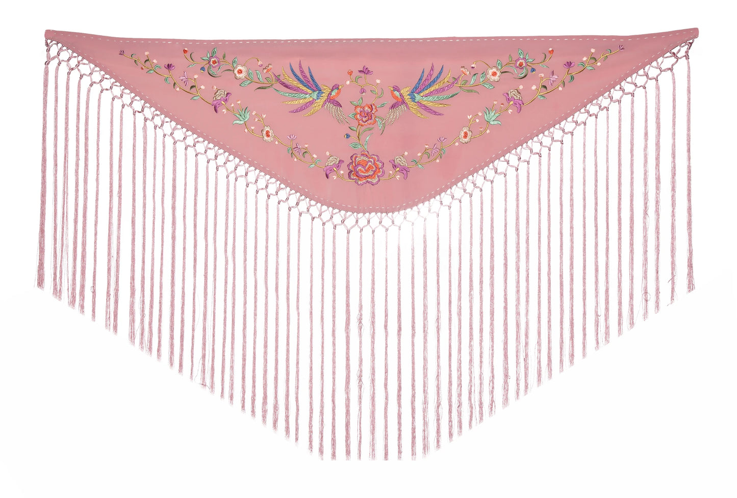 Mantoncillo niña bordado pajaros rosa maquillaje - Mibebesito
