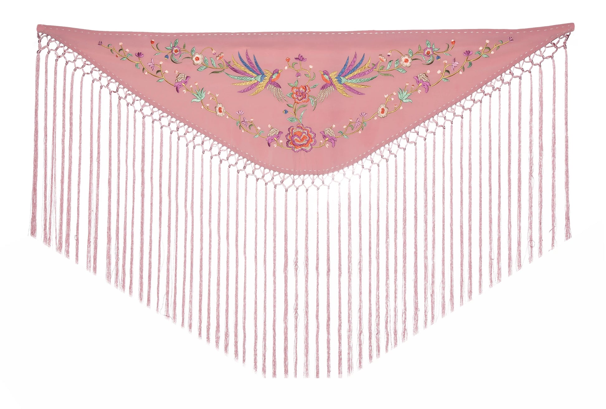 Mantoncillo niña bordado pajaros rosa maquillaje - Mibebesito