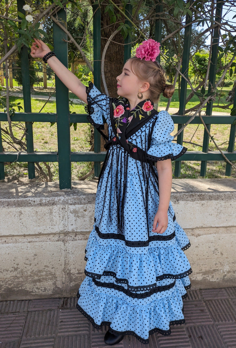 Mantoncillo para niña bordado niña negro - MiBebesito
