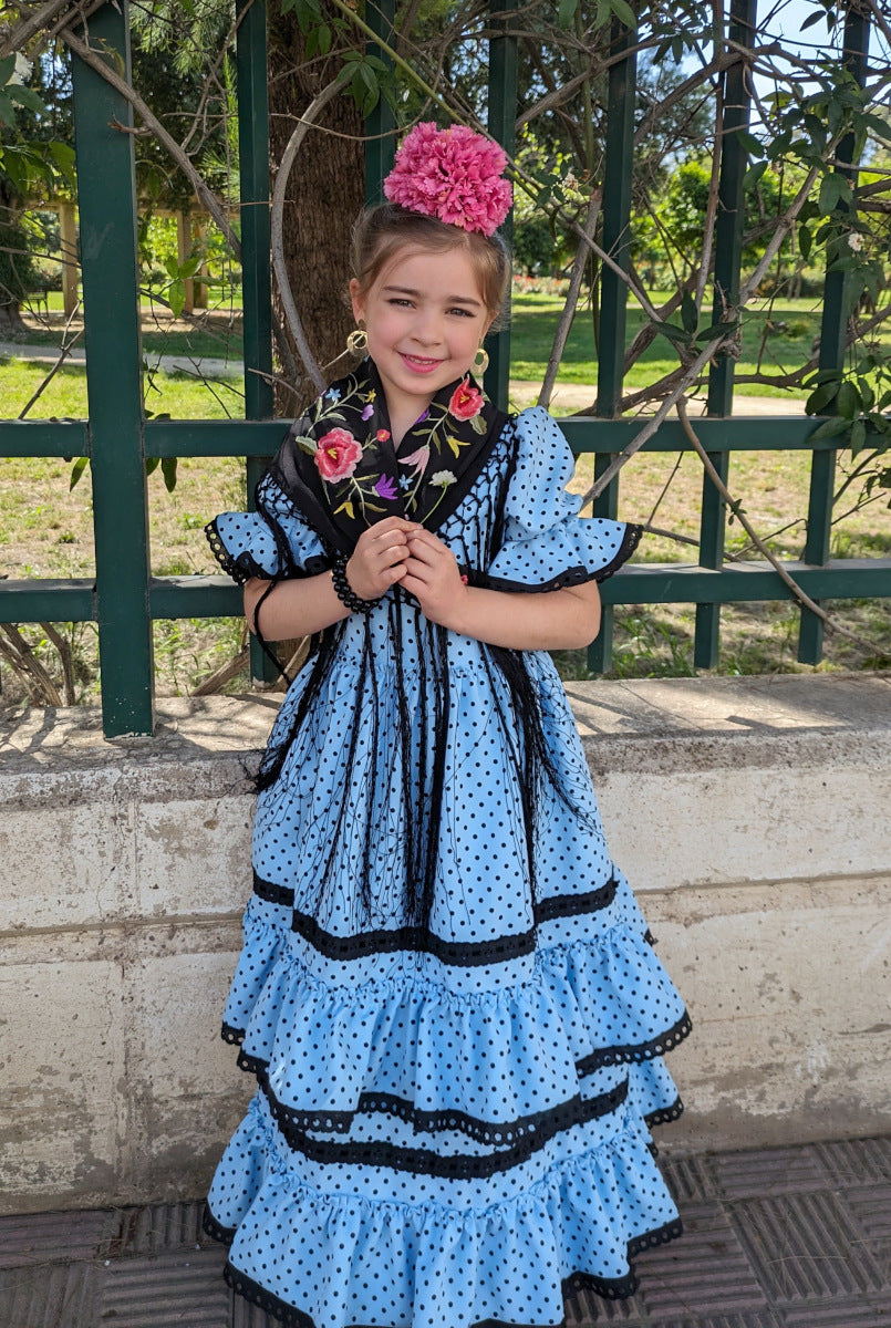 Mantoncillo para niña bordado niña negro - MiBebesito