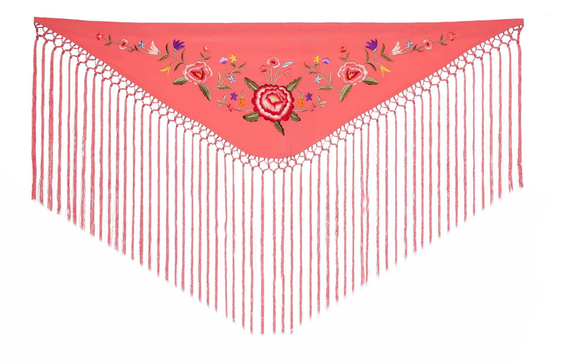 Mantoncillo niña bordado flores coral - Mibebesito