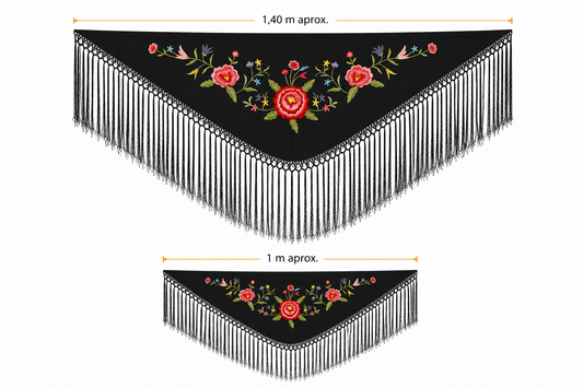 Pack Mantoncillo Flamenca Mujer y Niña Negro Bordado Flores | MiBebesito