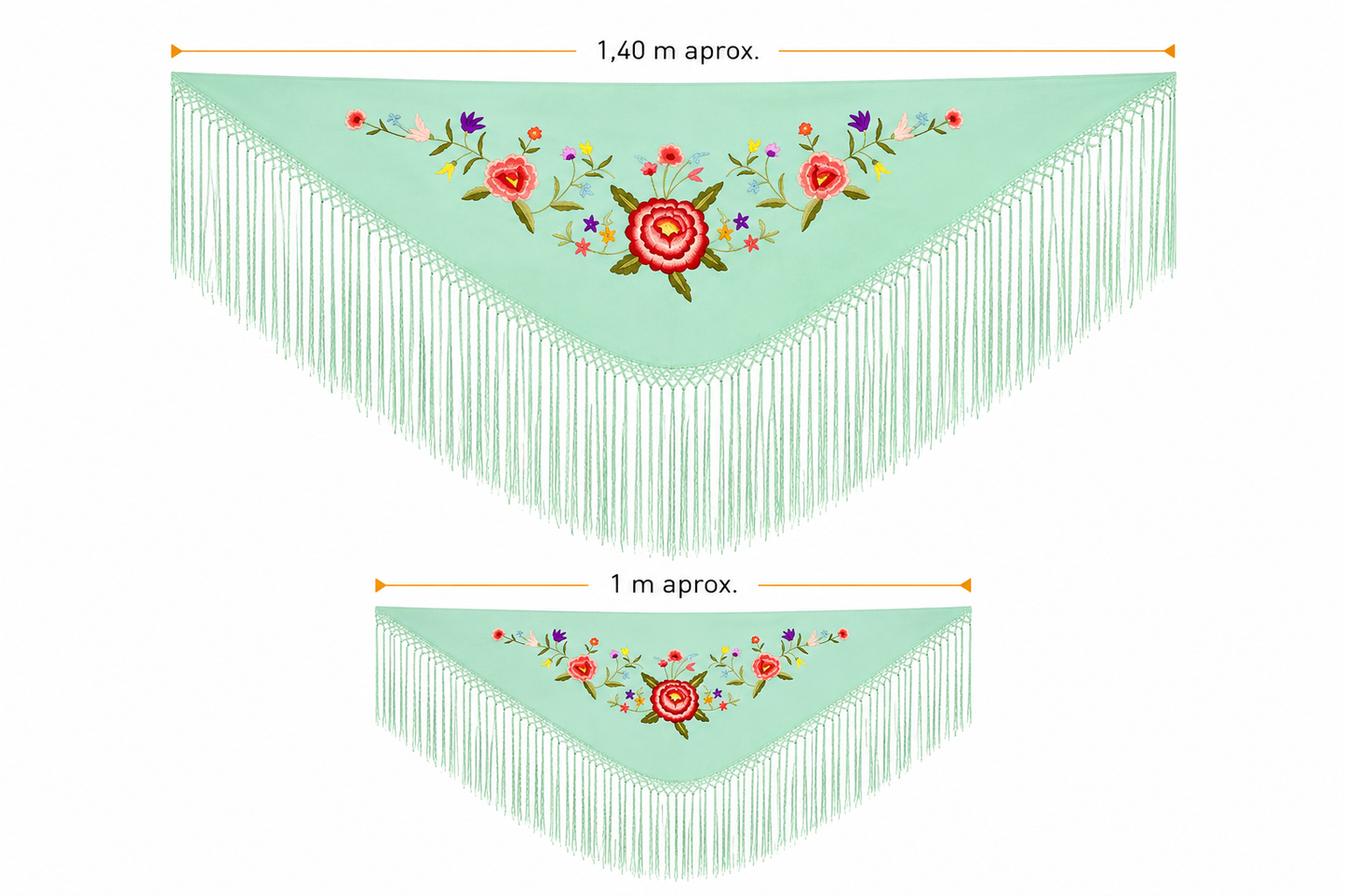 Pack Mantoncillo Flamenca Mujer y Niña Verde Jabonoso Bordado Flores | MiBebesito
