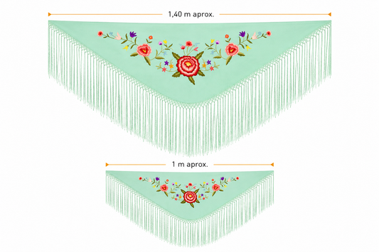 Pack Mantoncillo Flamenca Mujer y Niña Verde Jabonoso Bordado Flores | MiBebesito