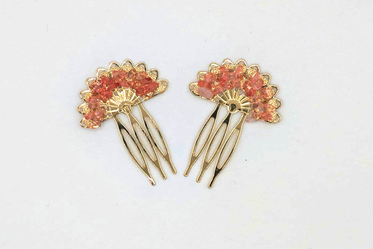 Peinecillo flamenca niña para el pelo abanico piedras rosa MiBebesito