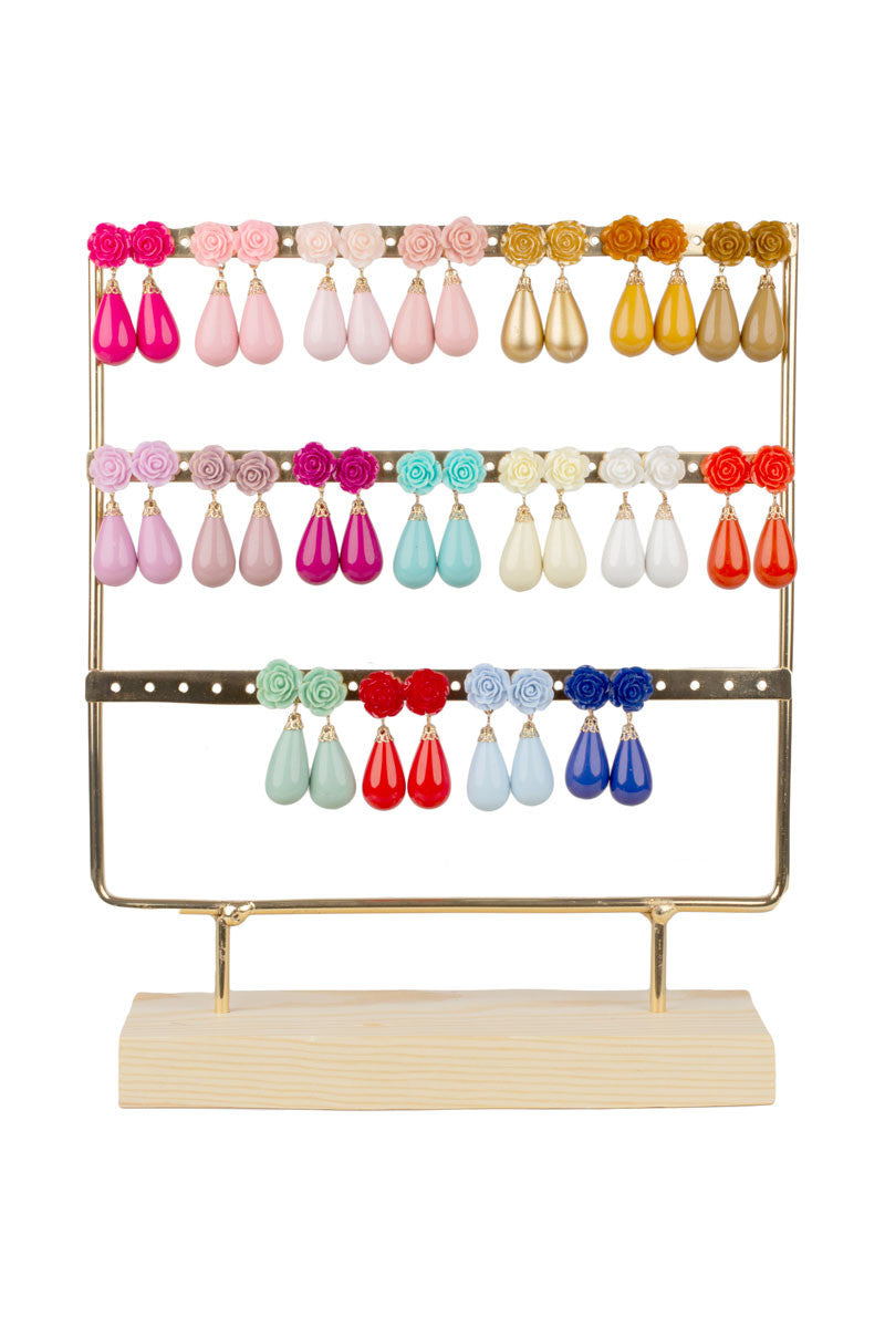 Pendientes flamenca para niña en forma de lágrima con flor varios colores - MiBebesito
