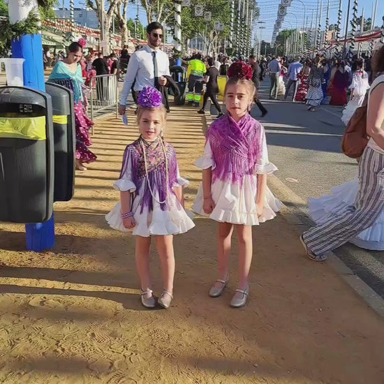 Traje de flamenca para niña marfil falda capa MiBebesito