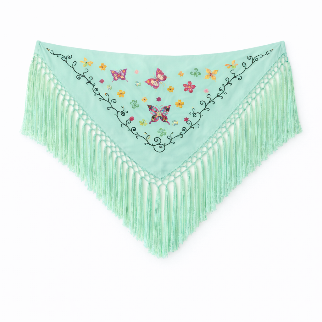 Mantoncillo Bordado Verde Jabonoso Mariposas