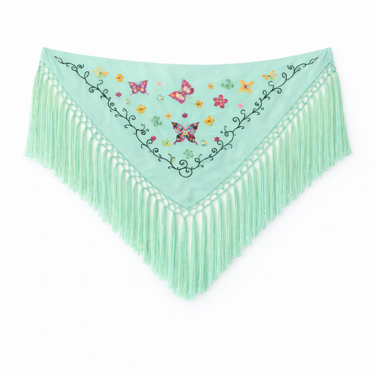 Mantoncillo Bordado Verde Jabonoso Mariposas