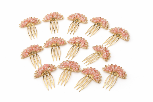 Peinecillo para el pelo abanico piedras rosa