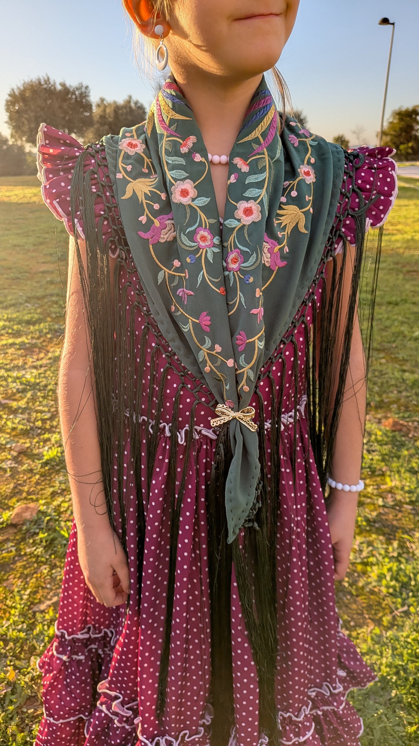 Mantoncillo bordado pájaros verde oscuro