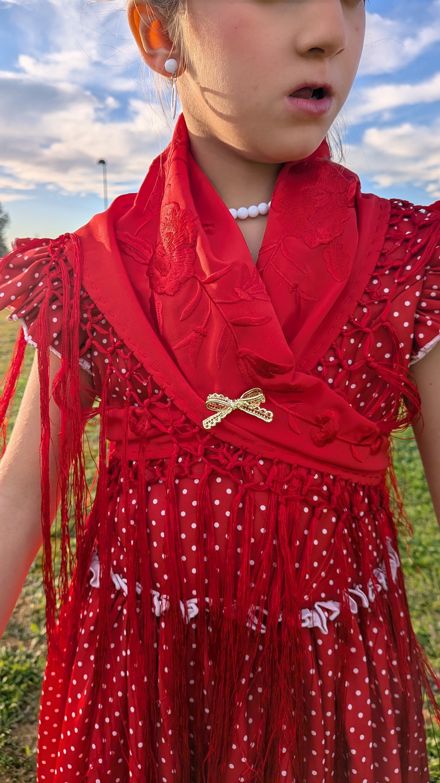 Mantoncillo bordado a tono rojo