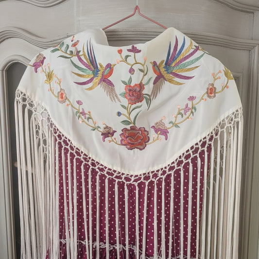 Mantoncillo bordado pájaros marfil