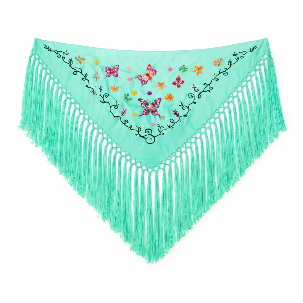 Mantoncillo Bordado verde agua Mariposas