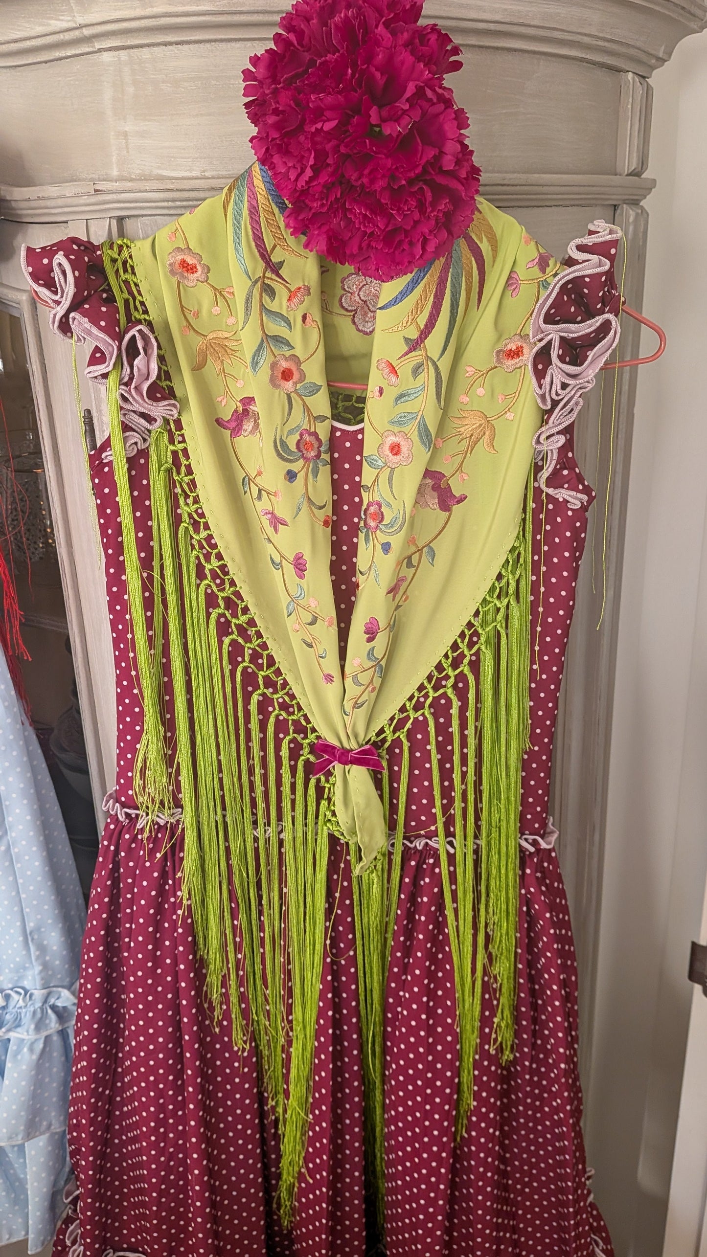 Vestido Flamenca Largo Niña Buganvilla Lunar Blanco