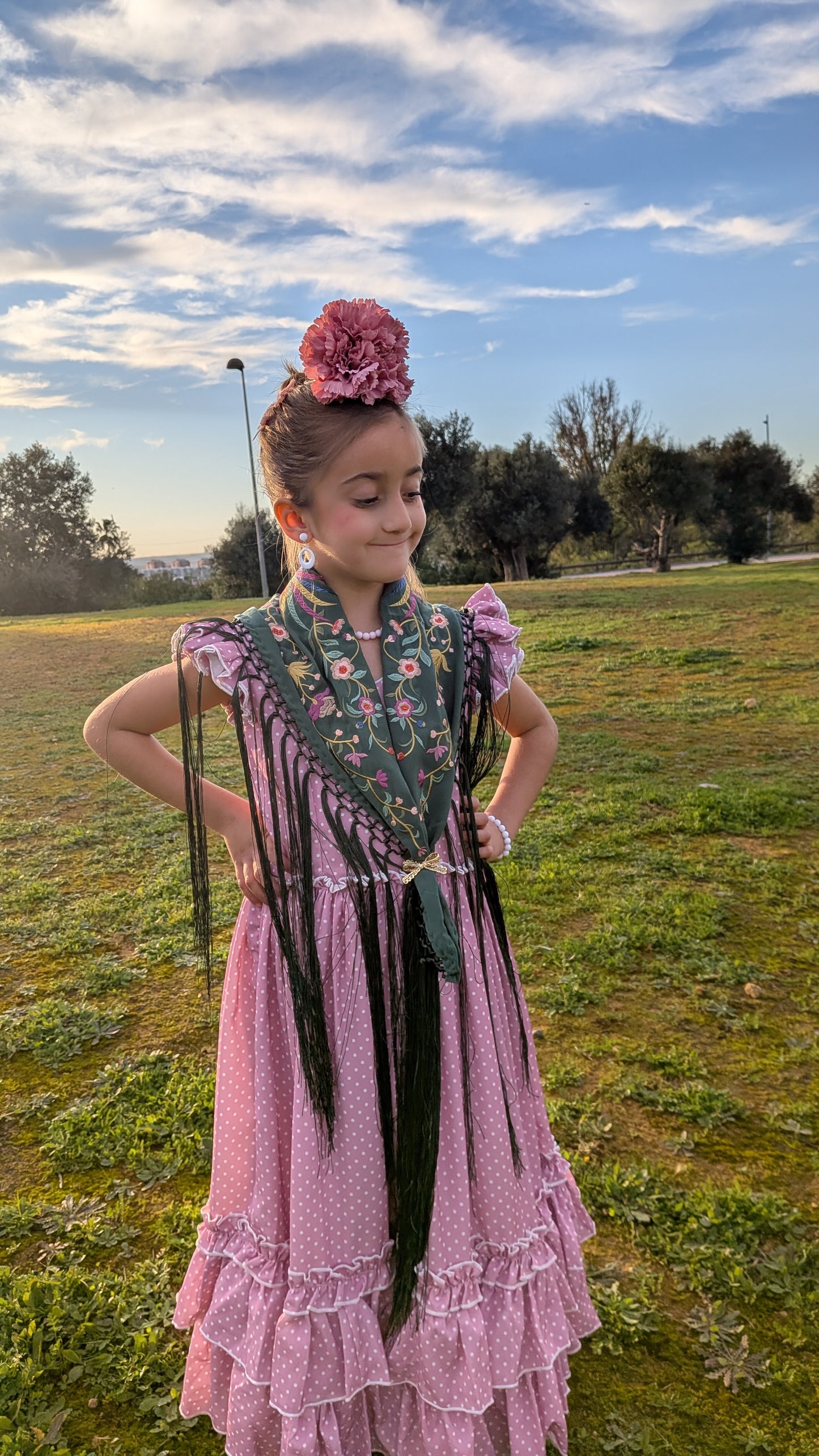 Mantoncillo bordado pájaros verde oscuro