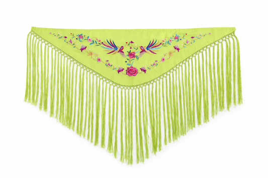 Mantoncillo bordado pájaros verde lima