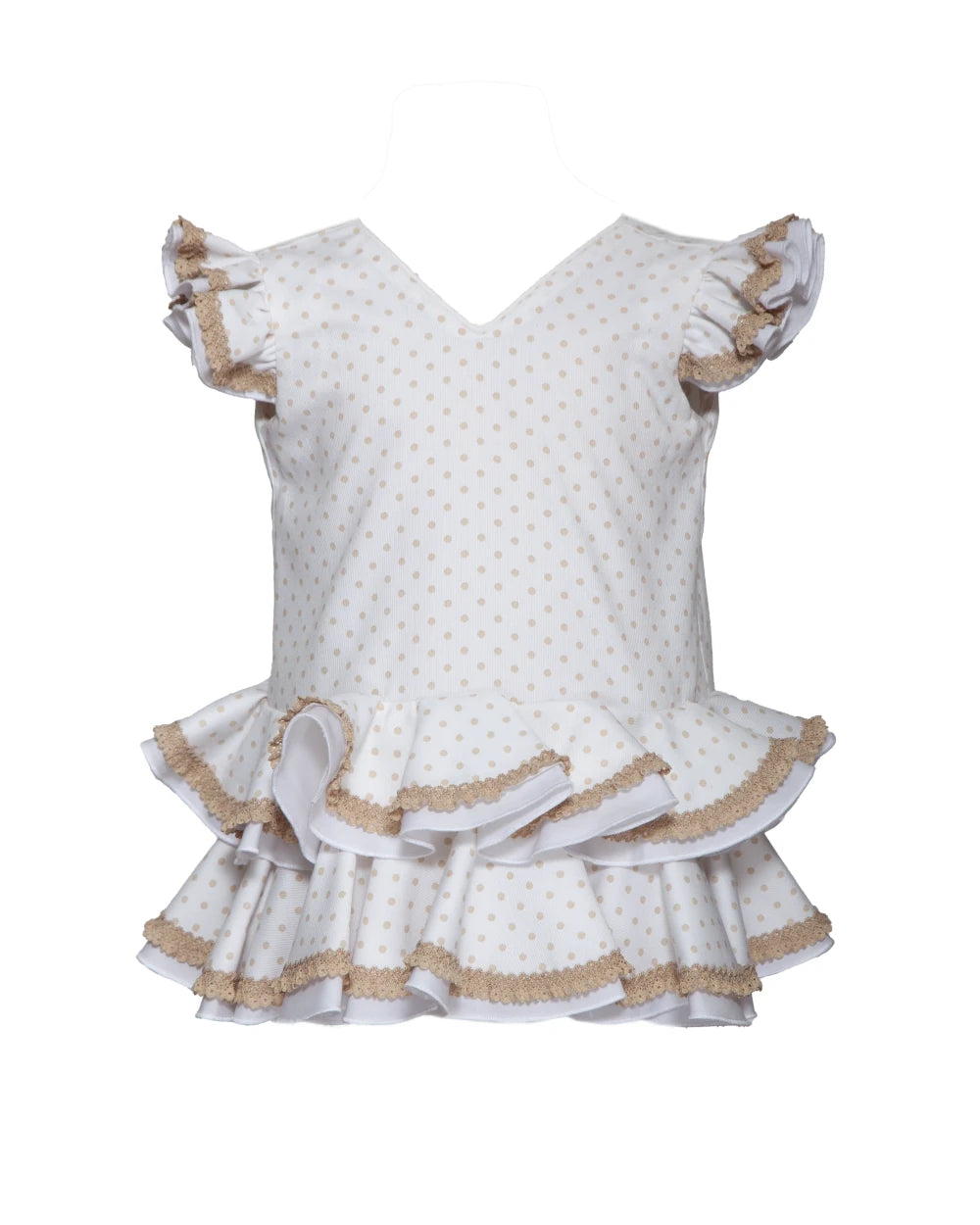 Traje flamenca bebé blanco lunar camel Mibebesito