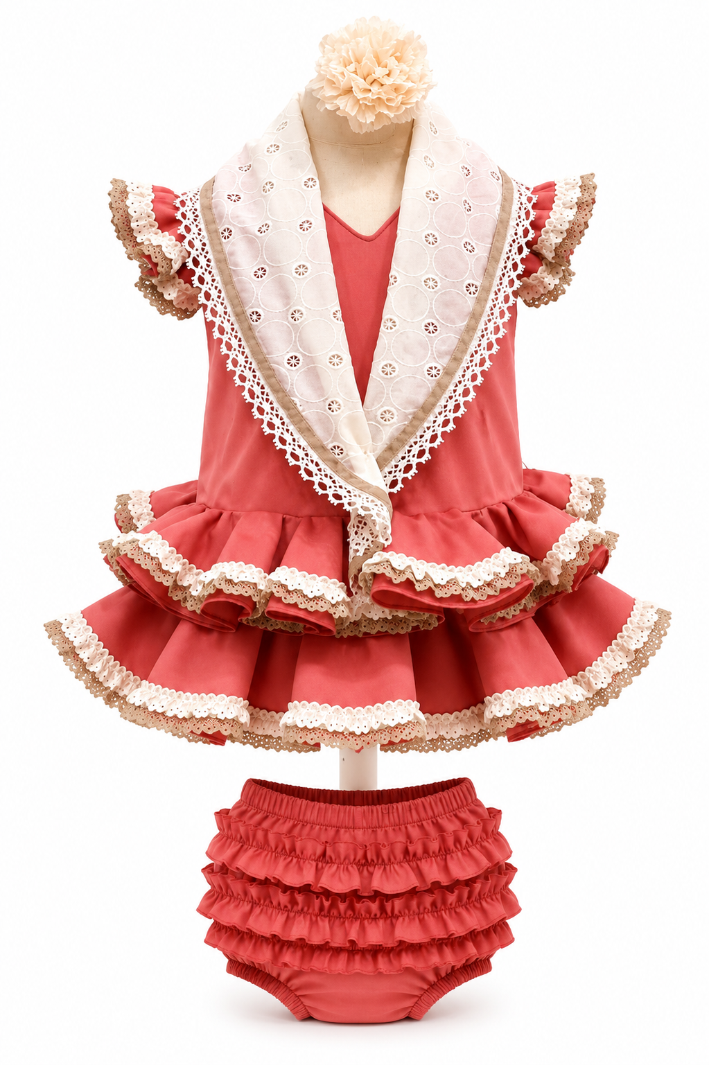 Traje flamenca bebé coral con punta camel