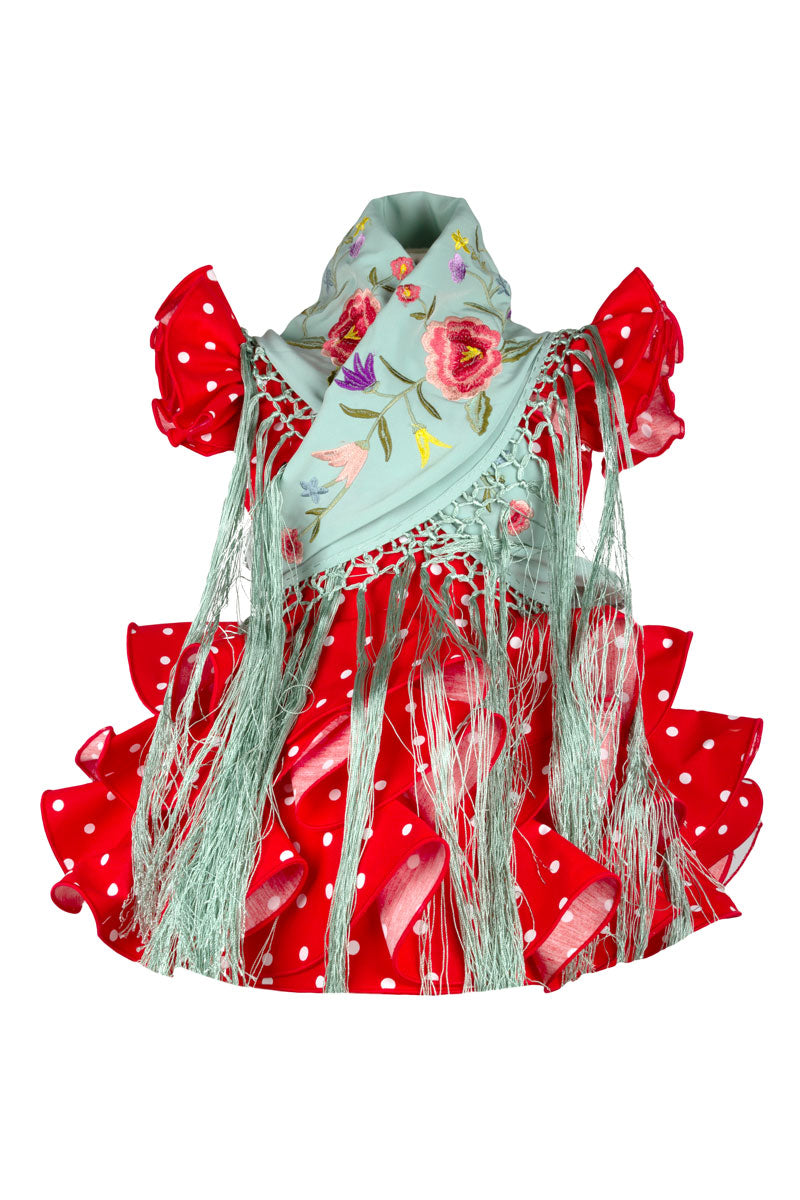 Vestido de flamenca corto niña rojo lunar blanco