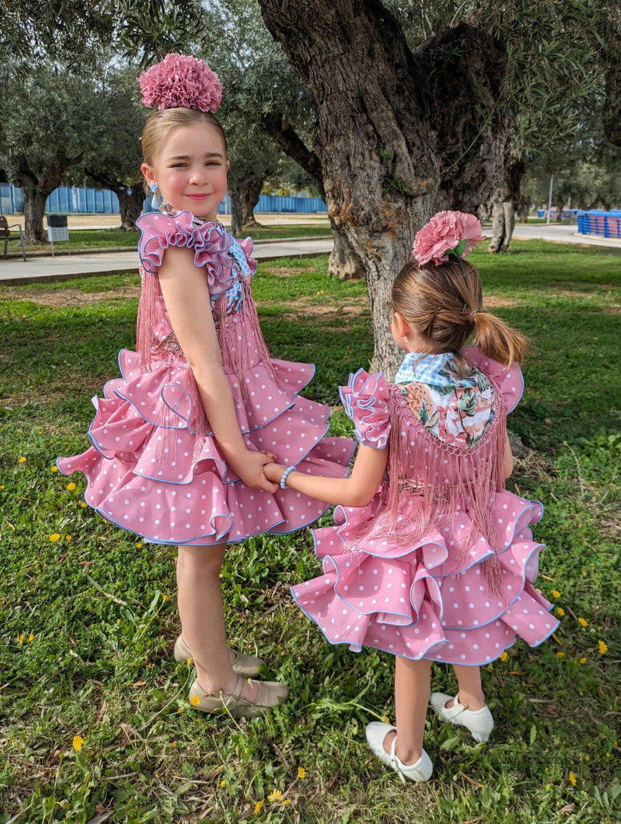 Vestido de flamenca corto niña nude