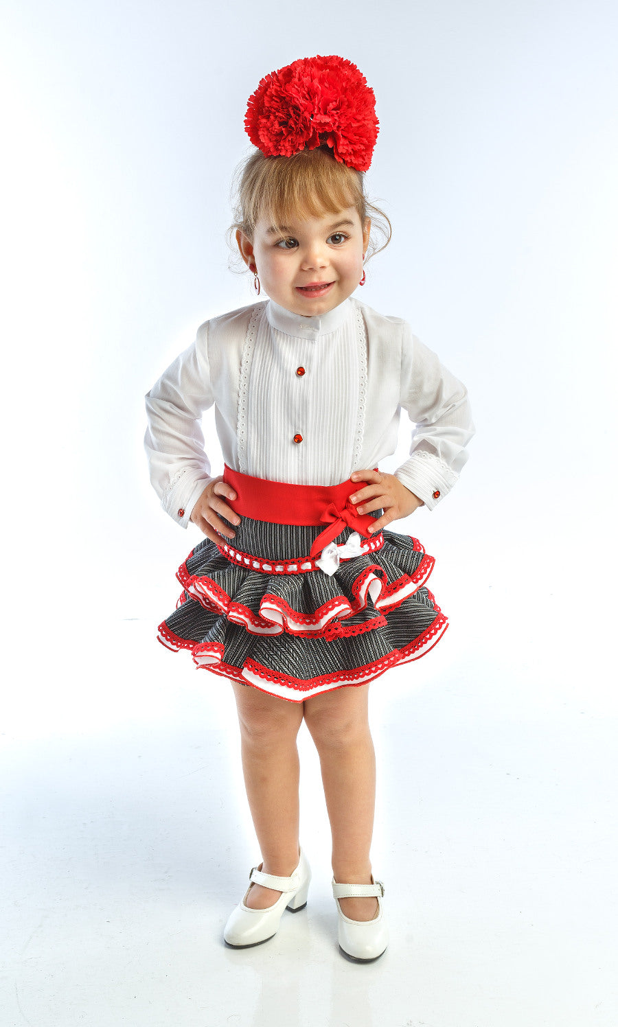 Traje campero para niña de camisa y falda