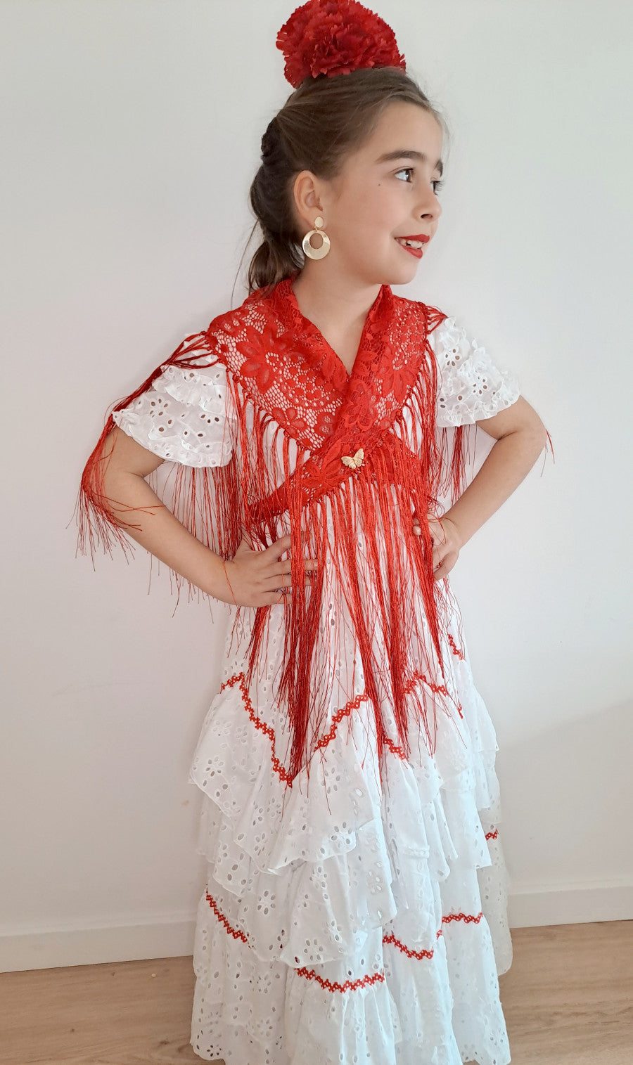 Traje de flamenca niña perforado blanco largo