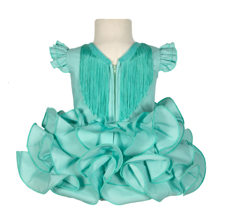 Traje de flamenca niña clásico verde agua barato MiBebesito