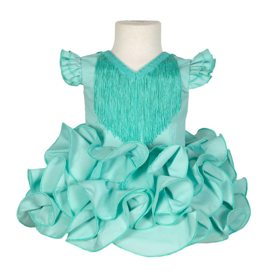 Traje de flamenca niña clásico verde agua barato MiBebesito