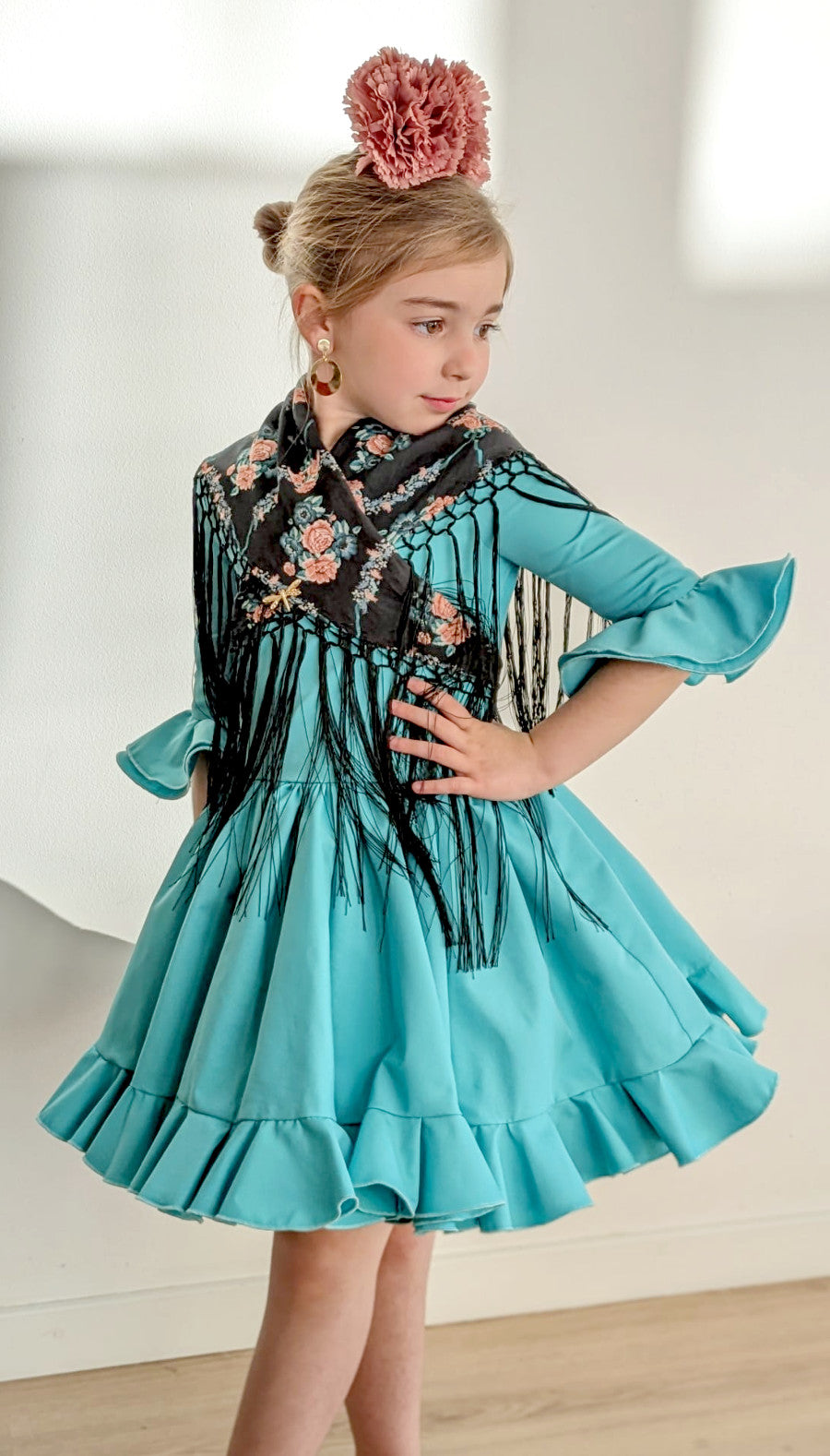 Traje de flamenca para niña verde agua