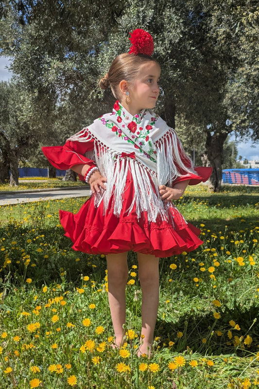 Traje de flamenca corto para niña de capa rojo MiBebesito
