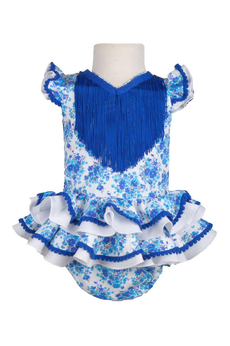 Vestido flamenca de bebé estampado azúl flores - MiBebesito
