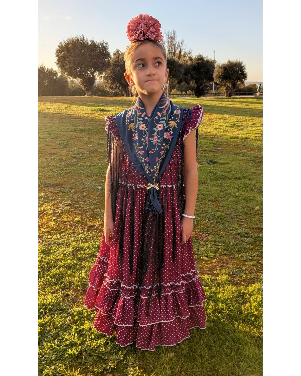 Vestido Flamenca Largo Niña Buganvilla Lunar Blanco